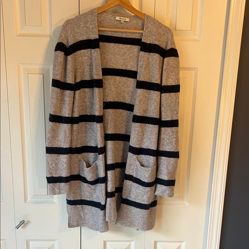 Madewell Gray and Black Striped Cardigan